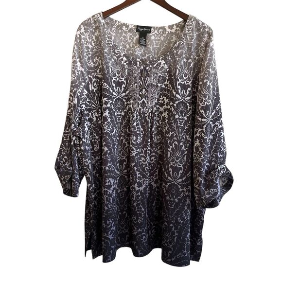 Maggie Barnes Popover Top Size 4X Gray Ombre Paisley Beaded Embroidered Office - Picture 1 of 11
